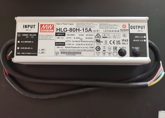 Waterproof IP65 LED Driver 60w 75w 80w HLG-80H-15A 15V 5A Constant Current / Voltage